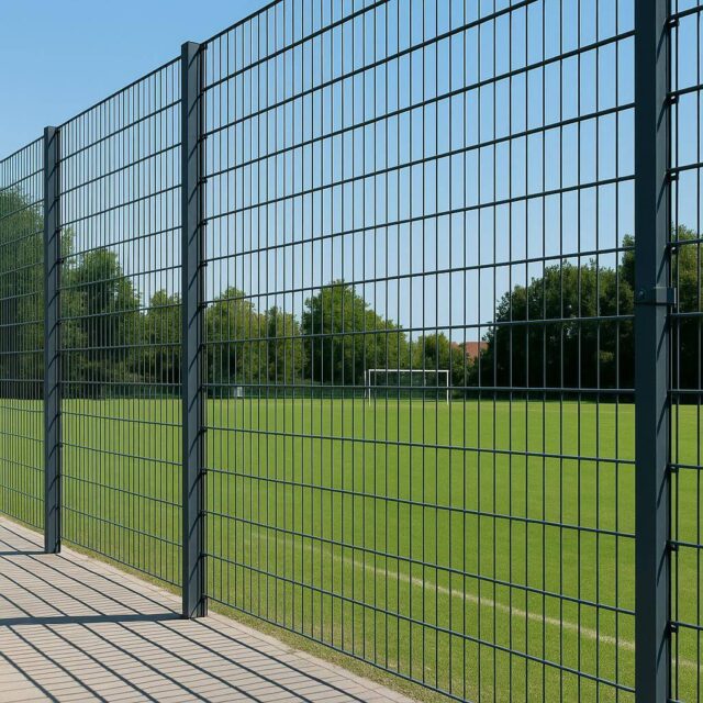Ballfangzaun mit Netz auf Sportplatz