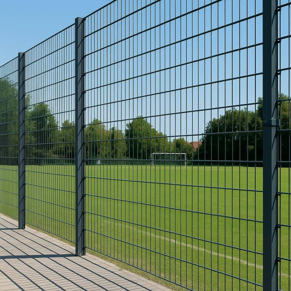 Ballfangzaun mit Netz auf Sportplatz