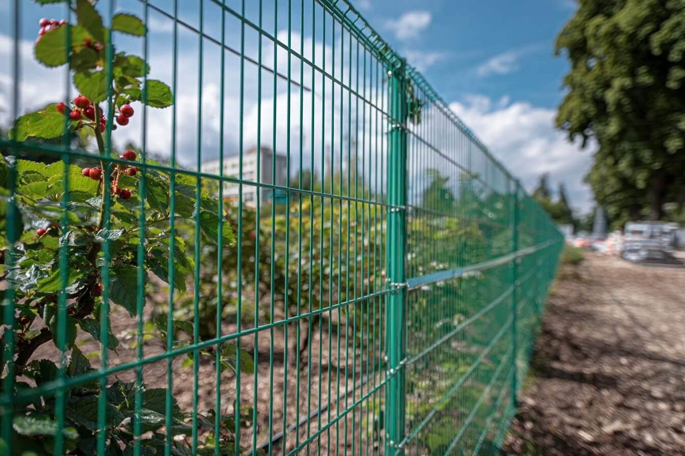 Lamellenzaun im Garten eines Privathaushaltes