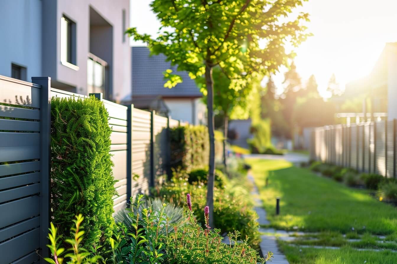 Lamellenzaun im Garten eines Privathaushaltes