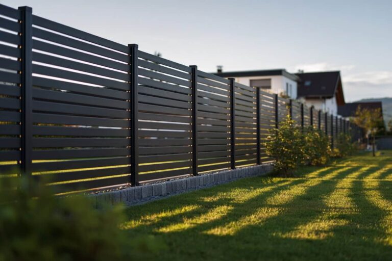 Moderner Lamellenzaun in anthrazit im Garten in Dieburg