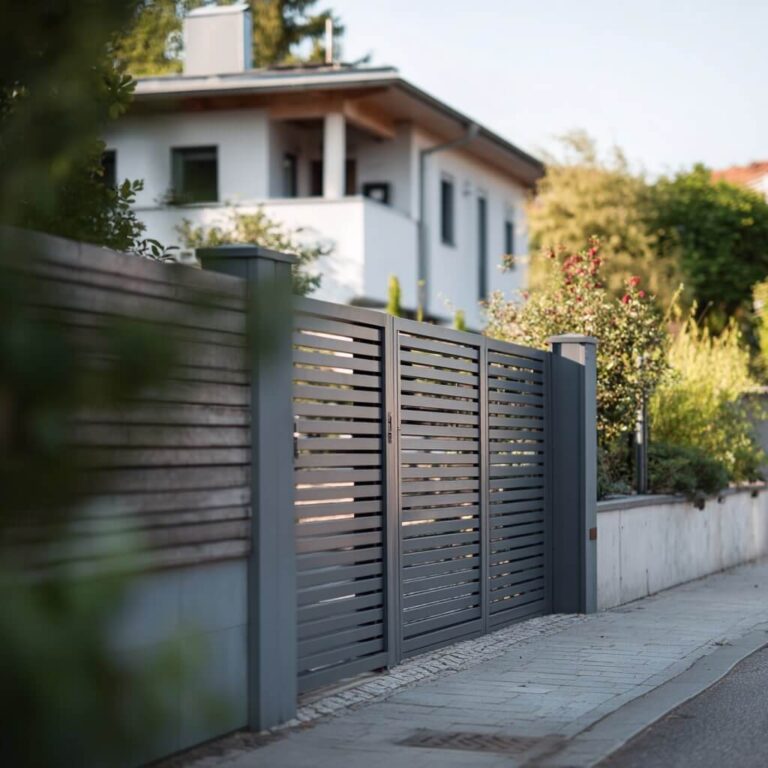Moderner Schiebetor- und Zaun aus hochwertigen Materialien vor einem Einfamilienhaus in Hanau