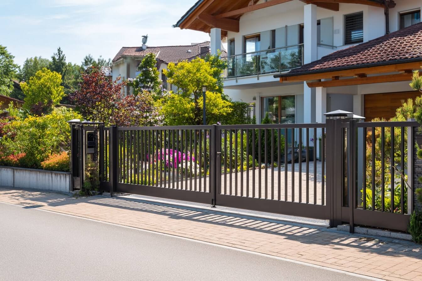 Lamellenzaun im Garten eines Privathaushaltes