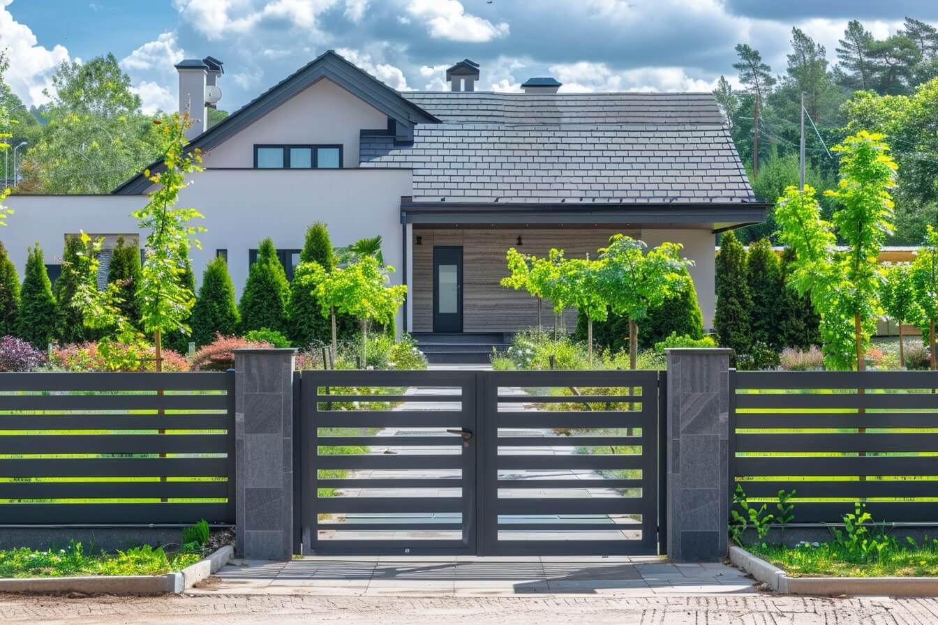 Lamellenzaun im Garten eines Privathaushaltes