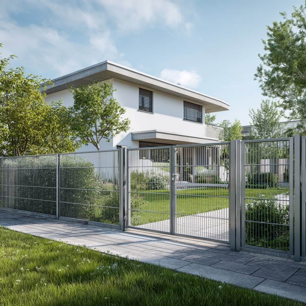 Lamellenzaun im Garten eines Privathaushaltes