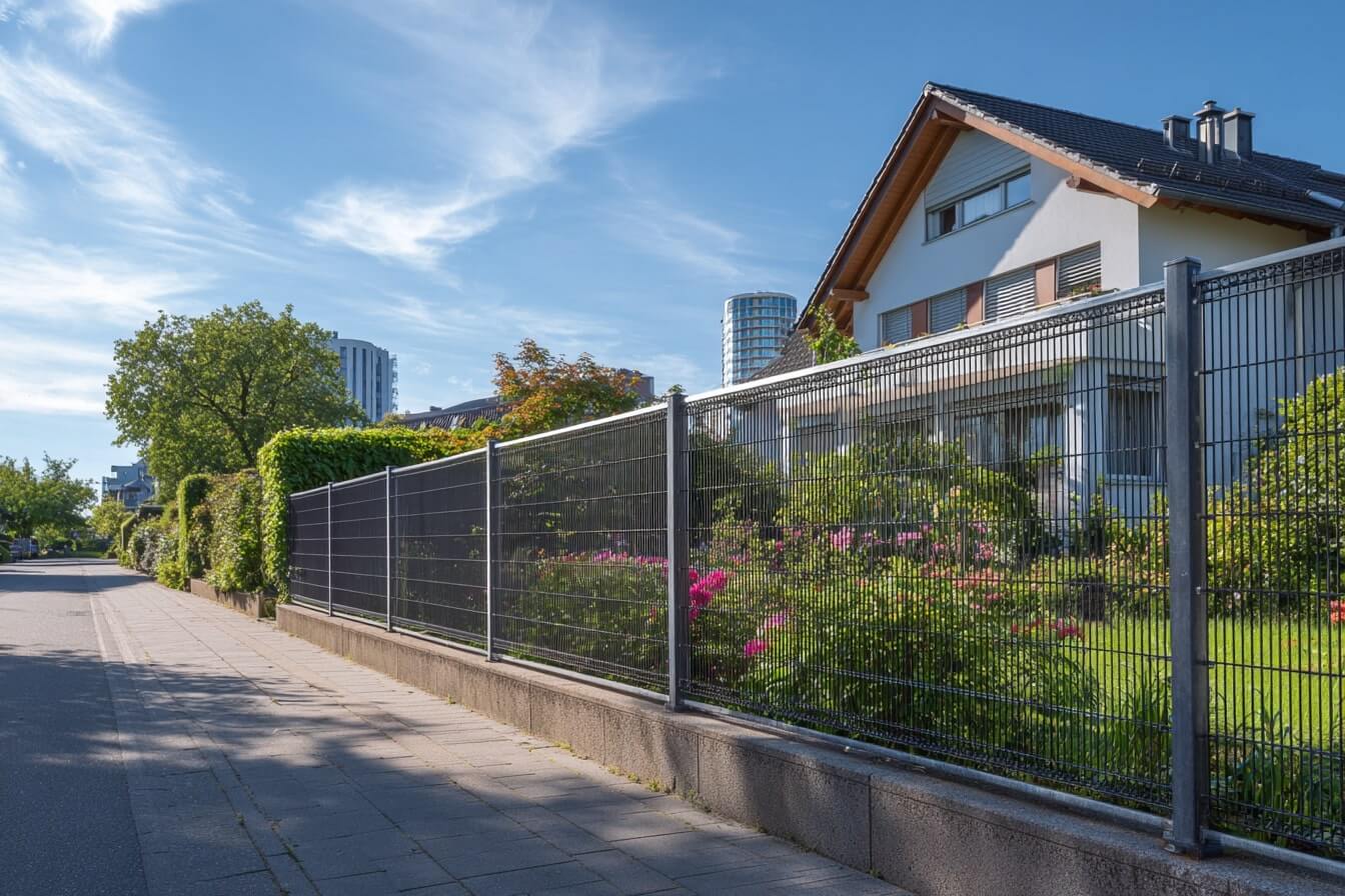Lamellenzaun im Garten eines Privathaushaltes