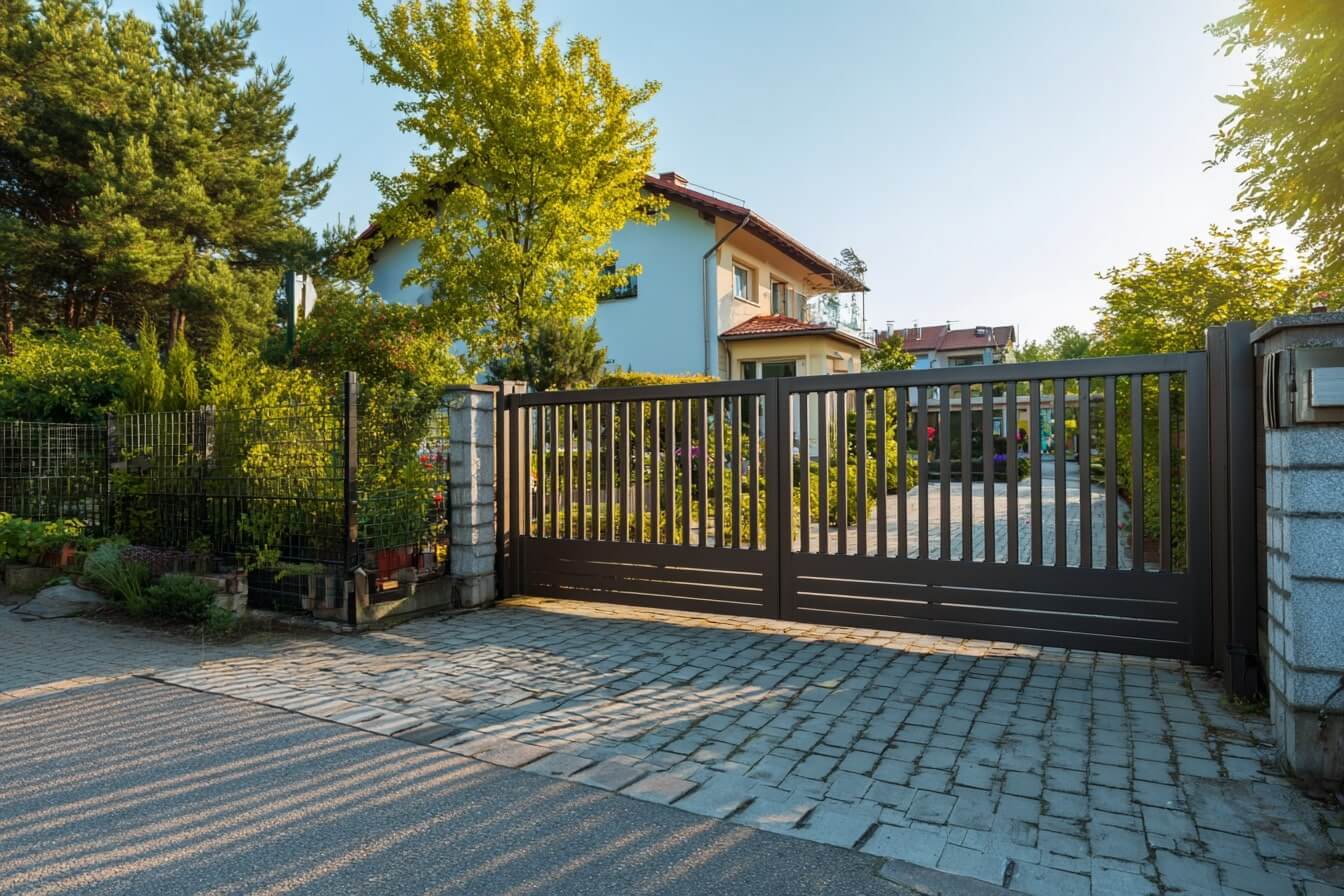 Lamellenzaun im Garten eines Privathaushaltes